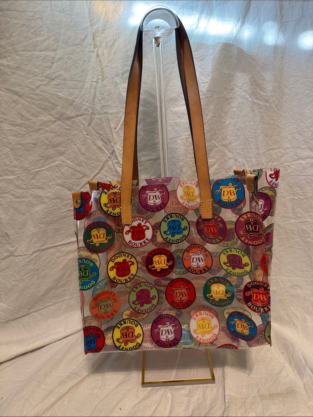 Dooney & Bourke Multicolor Logo Circle Print Tote with Tan Leather Straps
